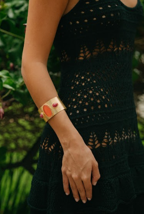 Brazalete piedra naranja y fucsia