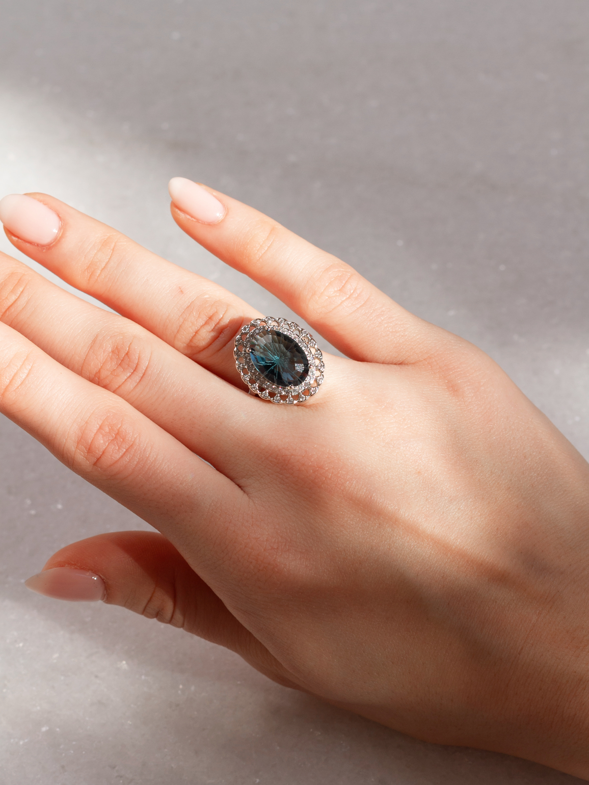 Aquamarine Halo Ring