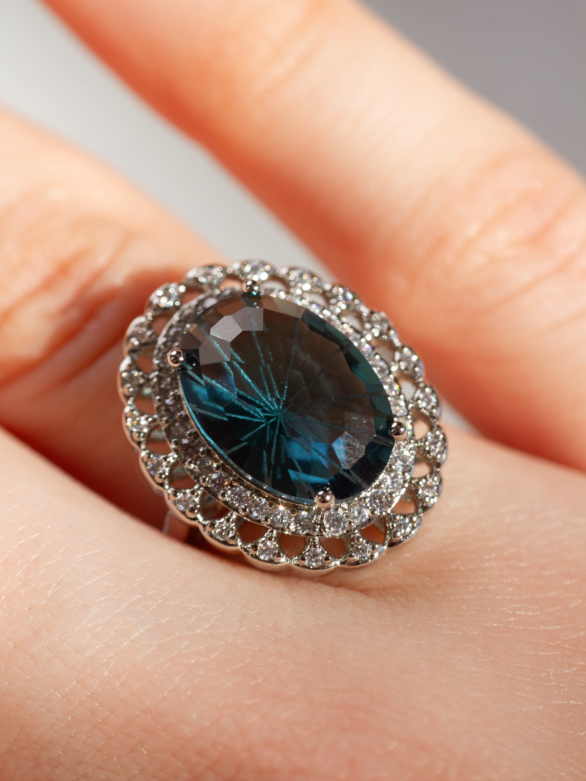 Aquamarine Halo Ring