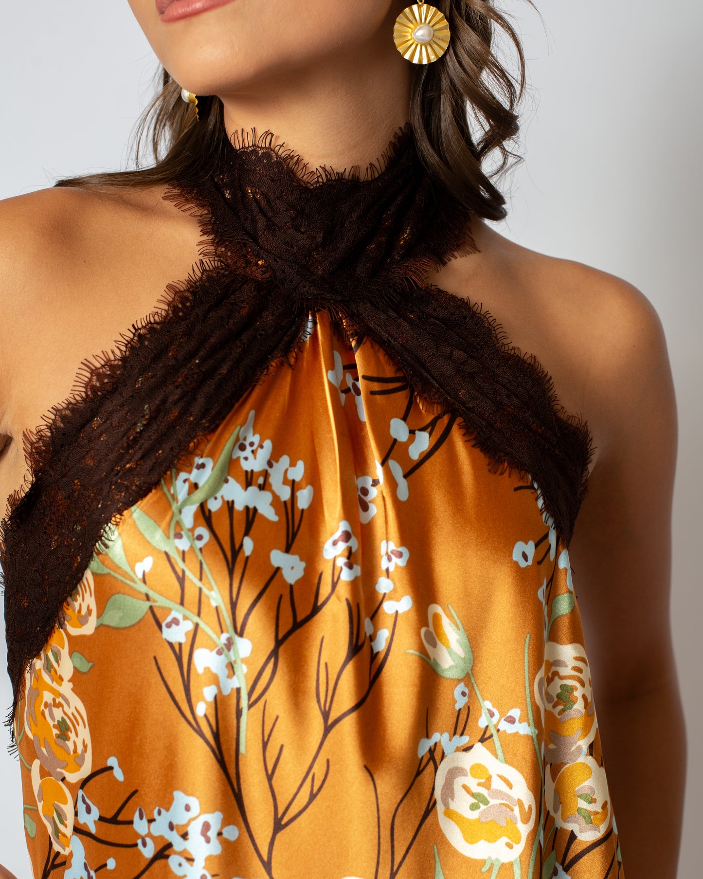 Printed Gold Halter Dress
