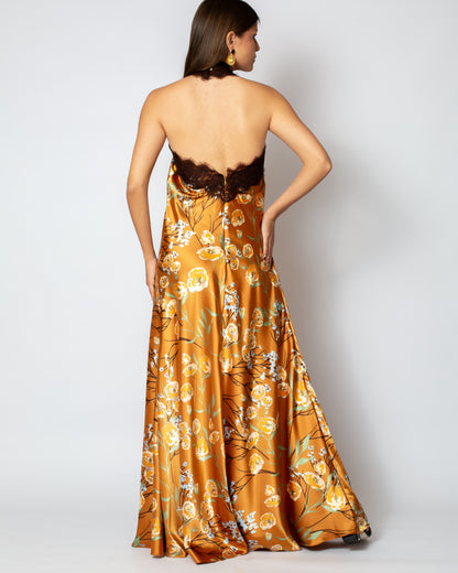Printed Gold Halter Dress