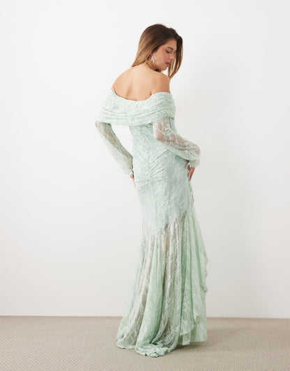Mint Off Shoulder Maxi Dress